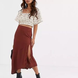 Free People Lola Satin Bias Thigh Split Midi Skirt / size 2 / Brand New W/ Tags!